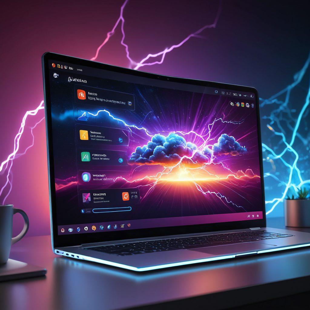 A modern, sleek browser window showcasing a lightning-fast loading bar, surrounded by icons symbolizing cutting-edge technology like cloud servers, CDN, and optimization tools. The background features a digital network with interconnected nodes. Vibrant colors. Super-realistic. Tech-inspired atmosphere.